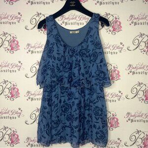 Angela silk tank top made in Italy blue roses tiered ruffle frill stunning shirt